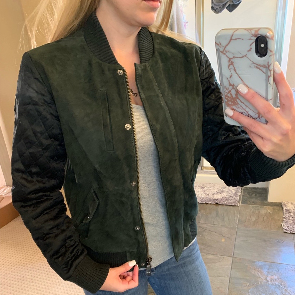 Michael Stars Green Suede bomber jacket size small